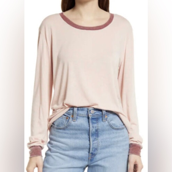 Treasure & Bond Tops - Treasure & Bond Pink Long Sleeve Ringer T-Shirt Size Medium (8-10) NWT
